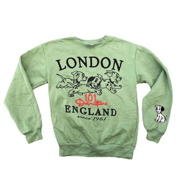 Disney 101 Dalmatians Sweatshirt London England Green Size XS Embroidered - Picture 1 of 8